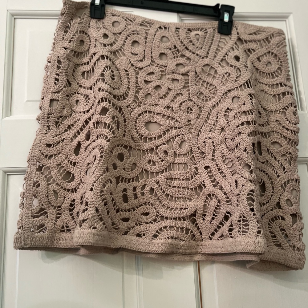 INC International Concepts Crochet Lace Mini Skirt in Light Beige